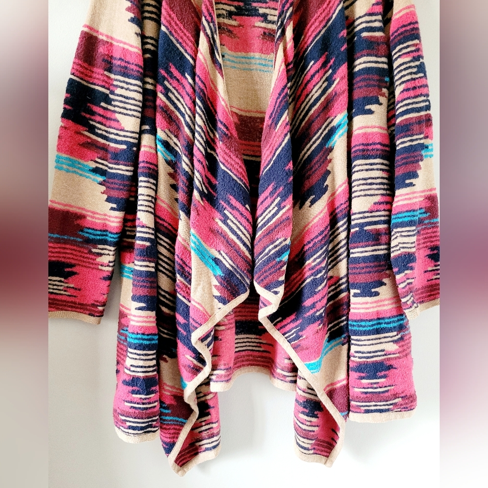 Lucky Brand Aztec Vibrant Striped Cotton Blend Drape Hi-Lo Cardigan 3X - Picture 8 of 16